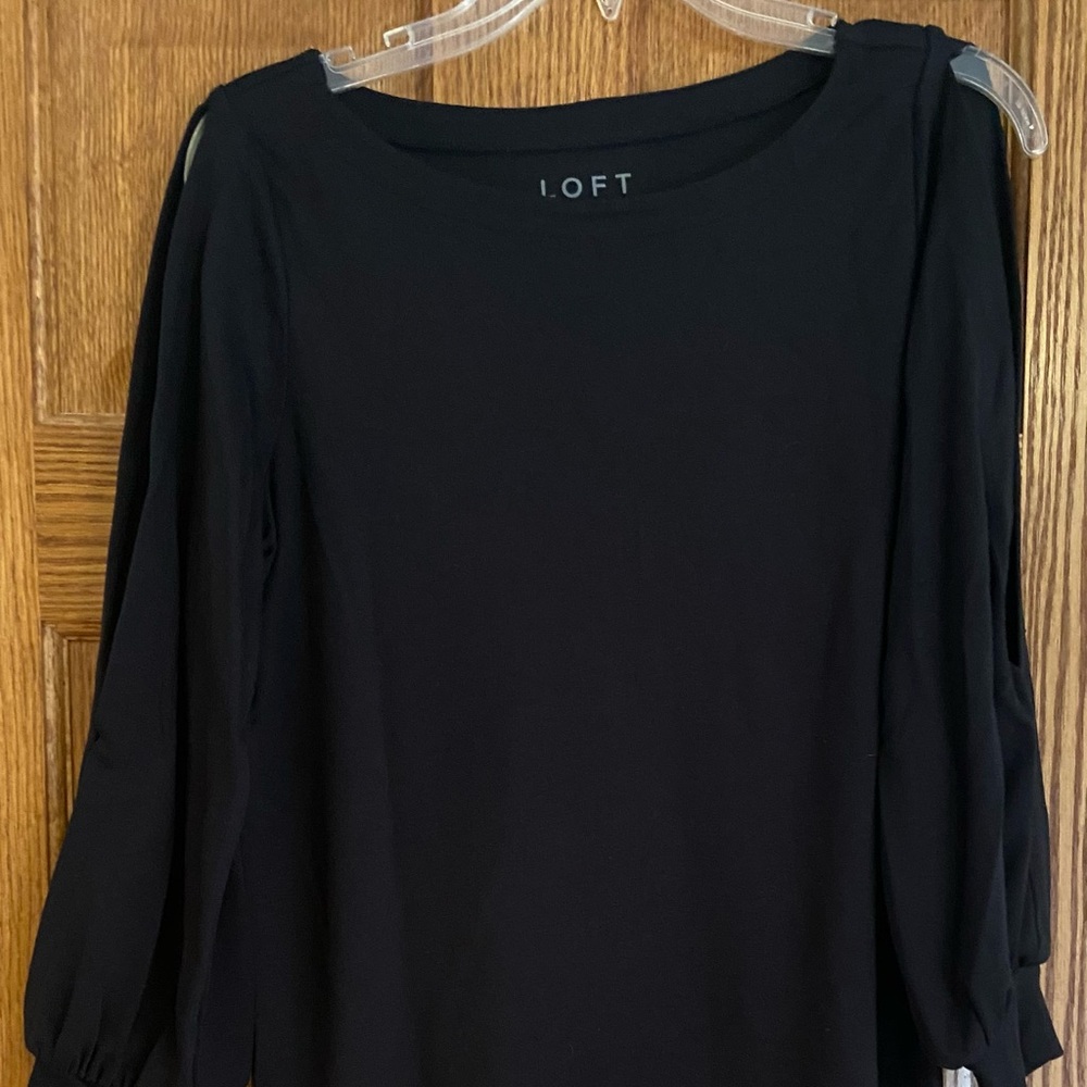 LOFT BLACK LONG SLIT SLEEVE TOP SHIRT SIZE SMALL